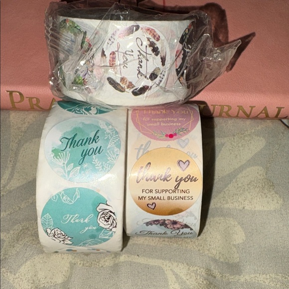 Set of 3 Thank You Sticker Rolls and 2 Thank You Cards - Picture 2 of 3